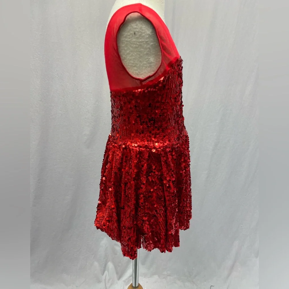 Weissman red sequin mesh dance dress size Youth small
